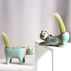 可爱猫咪多肉花盆陶瓷创意个性简约猴尾柱仙人掌花盆卡通动物